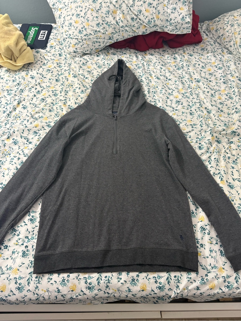 Original Penguin Men's Dark Gray Hooded Half-Zip Sweater